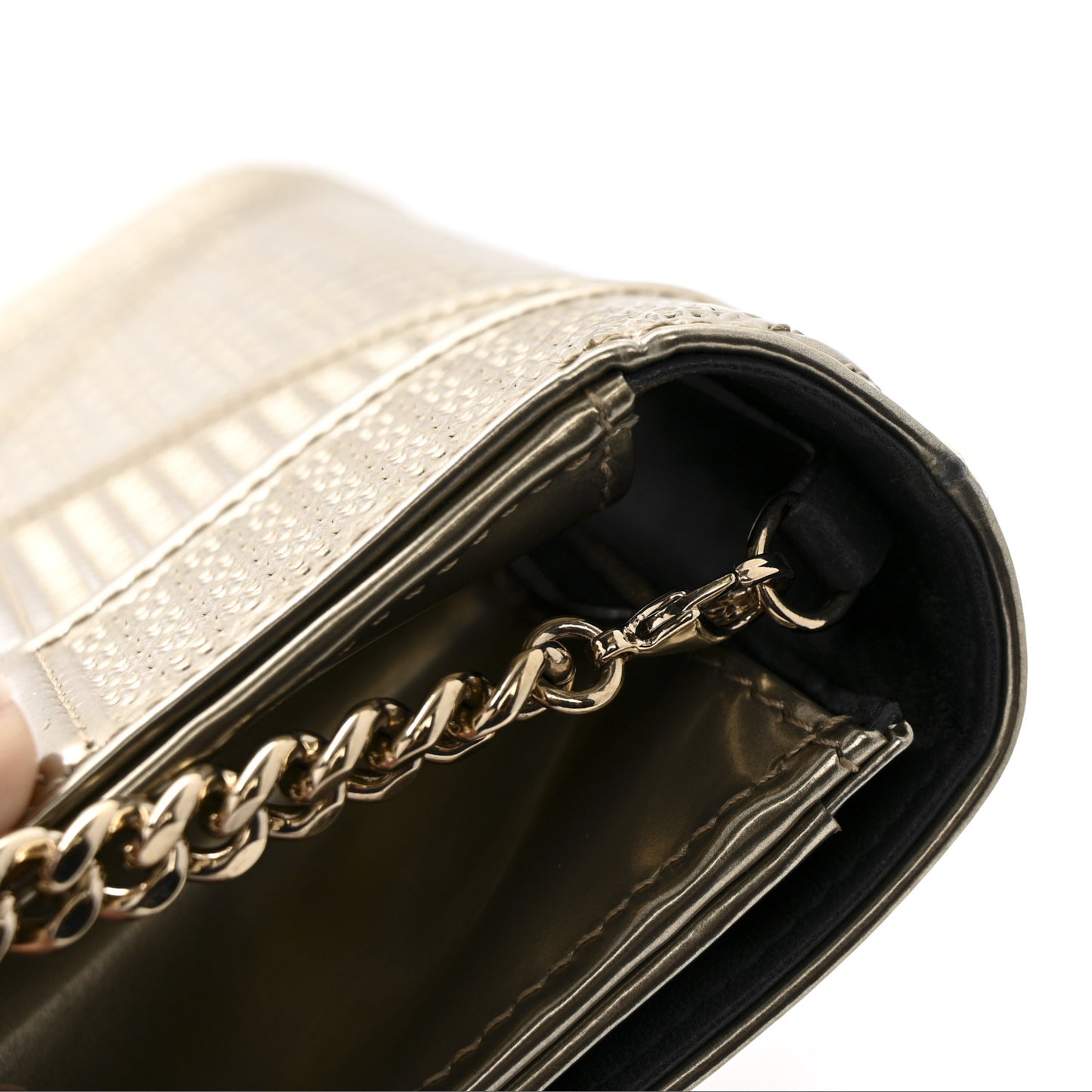 Metallic Patent Micro-Cannage Diorama Croisiere Chain Wallet Champagne