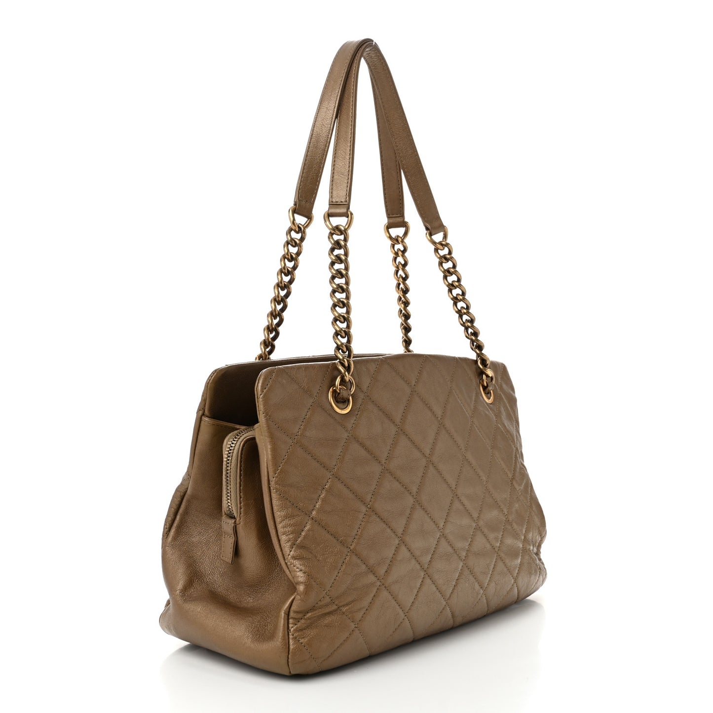 Metallic Calfskin Quilted Small CC Crown Tote Gold