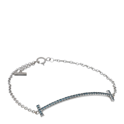 Tiffany 18K White Gold Blue Topaz T Smile Bracelet 1 of 4