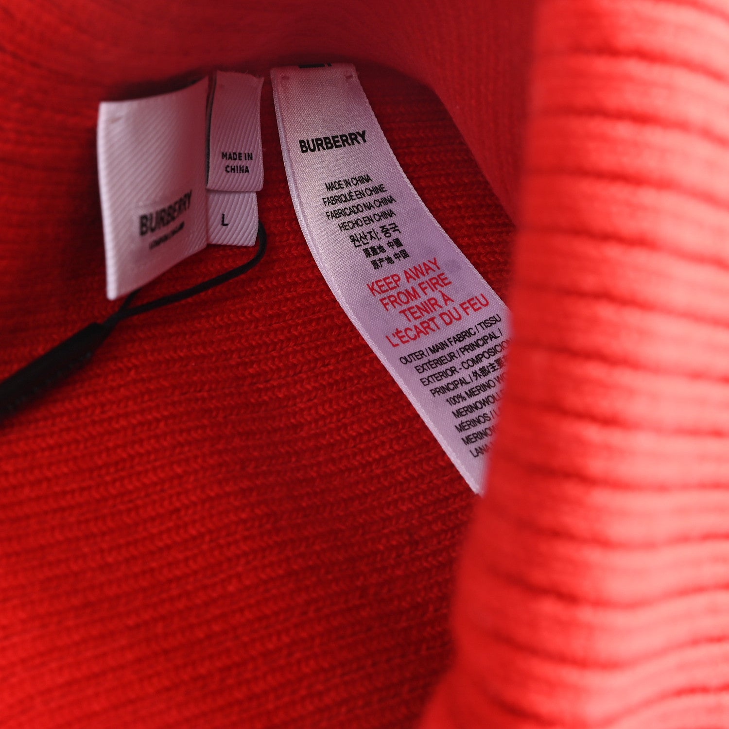 Burberry Wool Knit Logo Beanie Hat L Bright Red 5 of 5