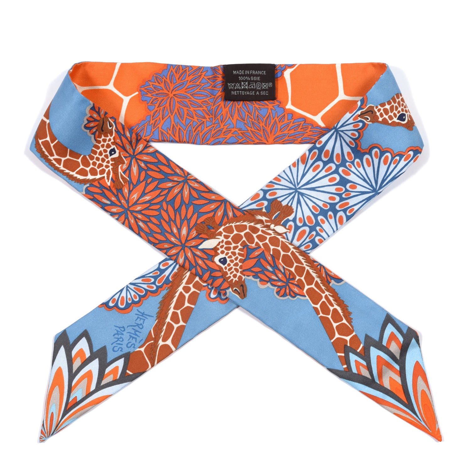 Hermes Silk The Three Graces Twilly Bleu Jean Orange Rouille 1 of 4