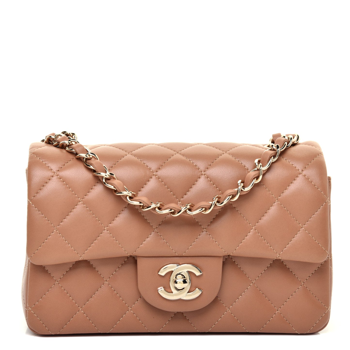 Lambskin Quilted Mini Rectangular Flap Brown