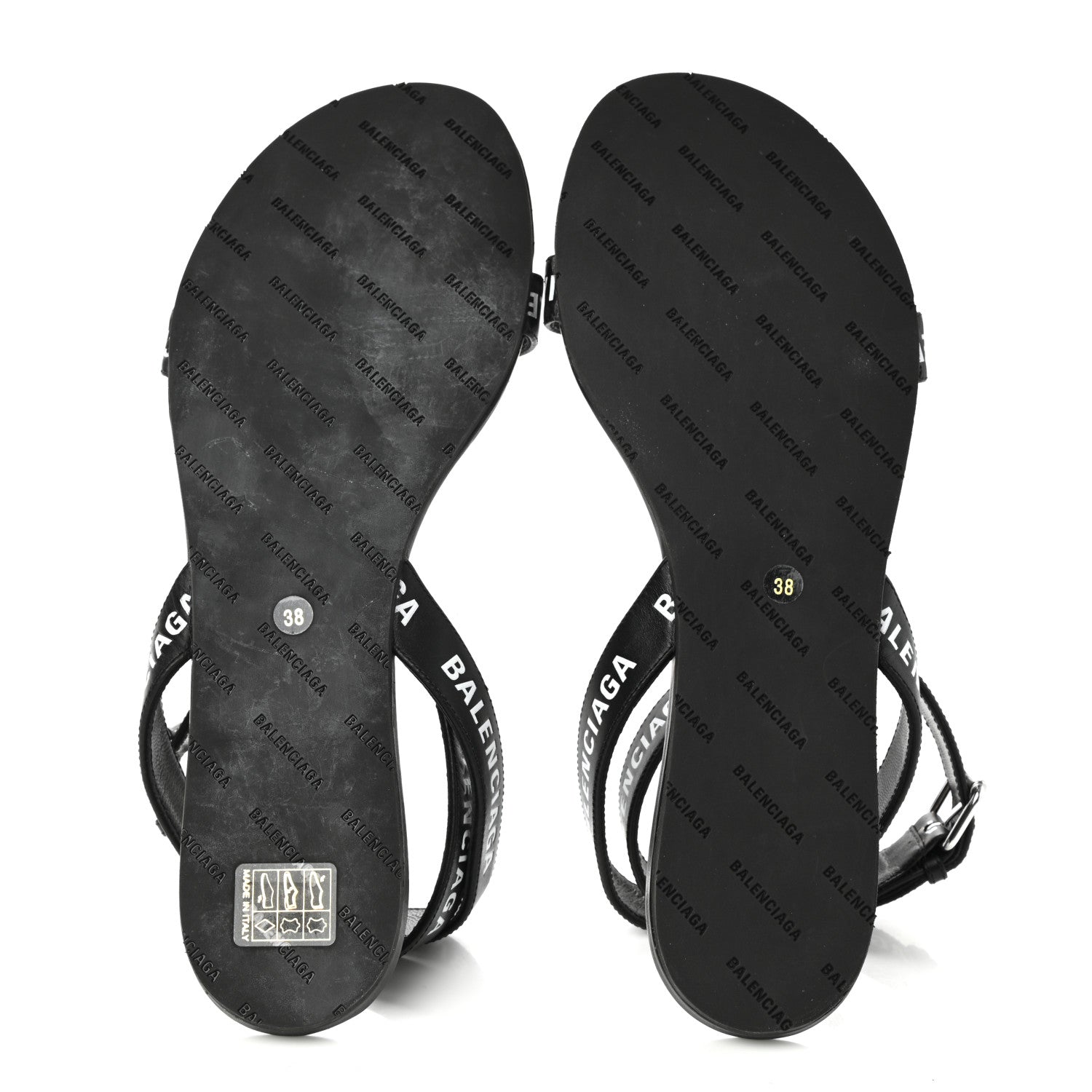 Balenciaga Calfskin Allover Logo Flat Sandals 38 Black White 5 of 9