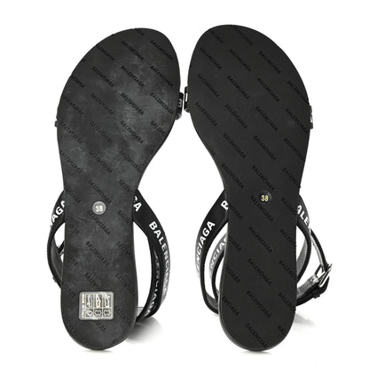 Balenciaga Calfskin Allover Logo Flat Sandals 38 Black White 5 of 9