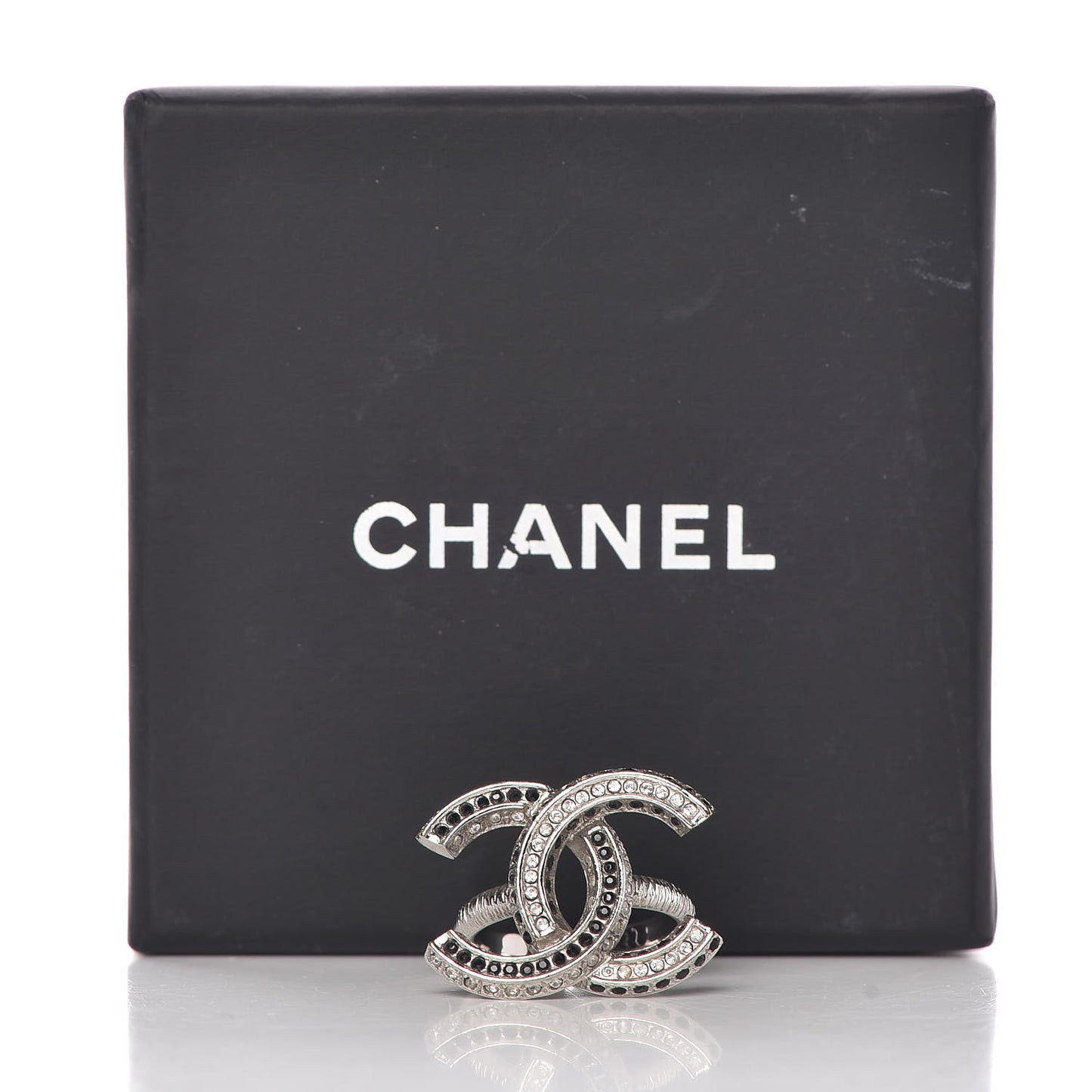Ruthenium Crystal CC Logo Ring 6 Black