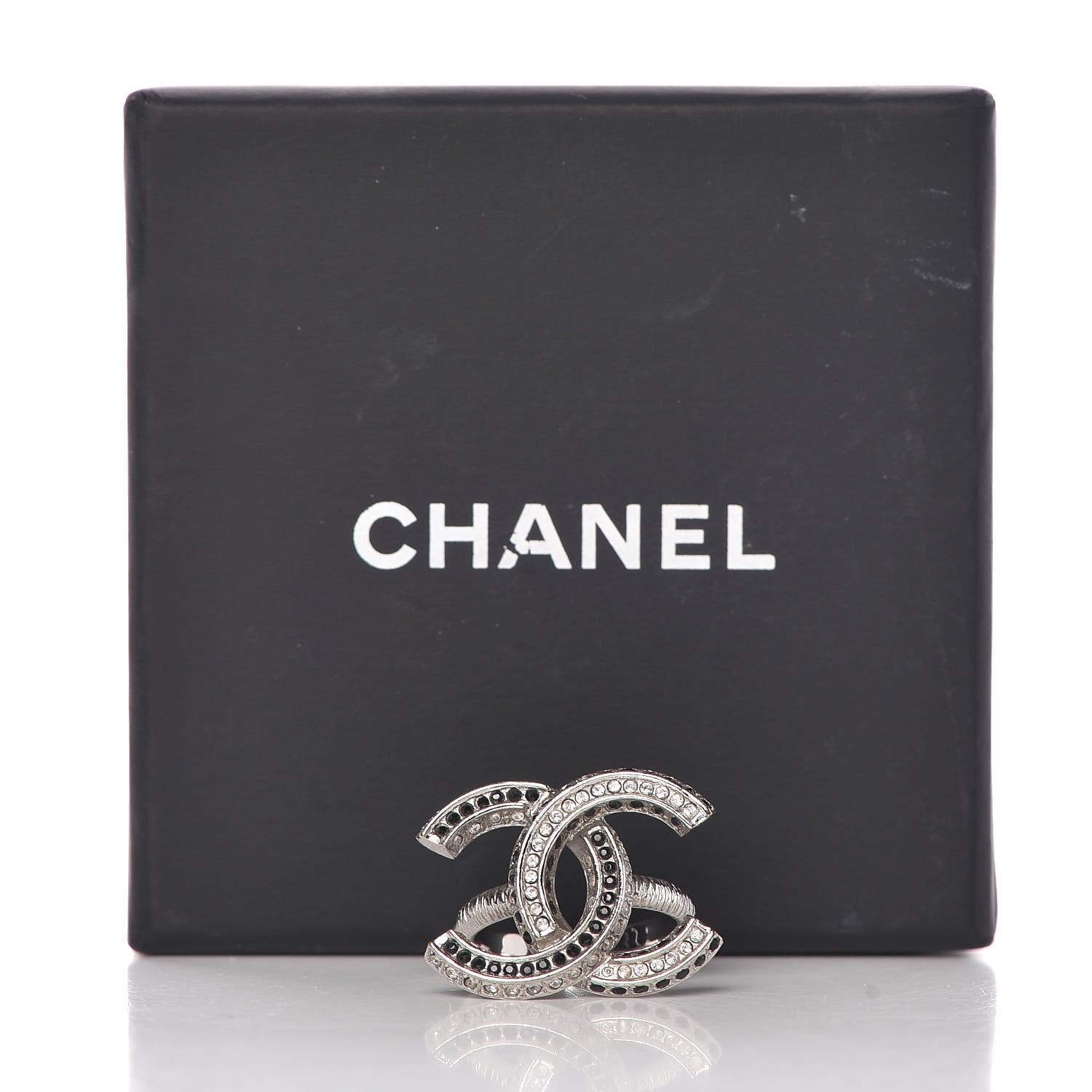 Chanel Ruthenium Crystal CC Logo Ring 6 Black 6 of 6