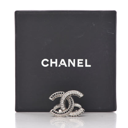 Chanel Ruthenium Crystal CC Logo Ring 6 Black 6 of 6