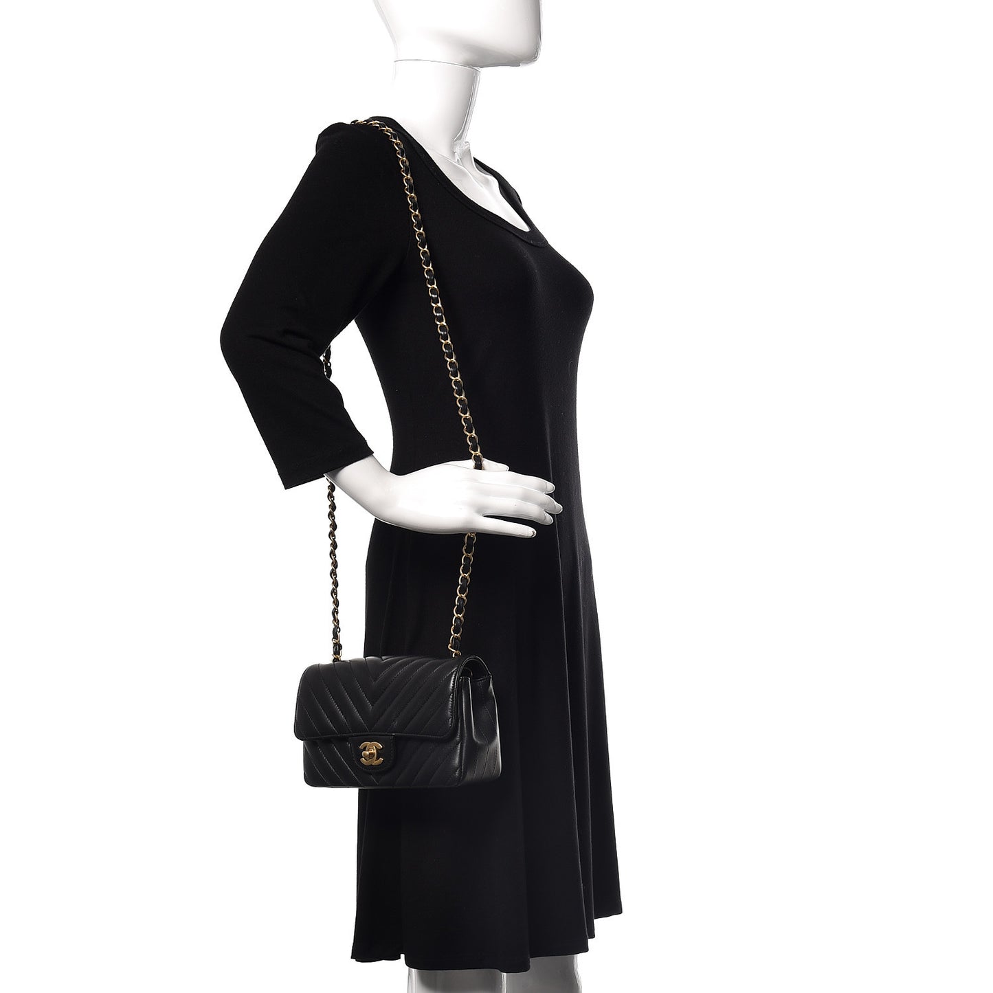 Lambskin Chevron Quilted Mini Rectangular Flap Black