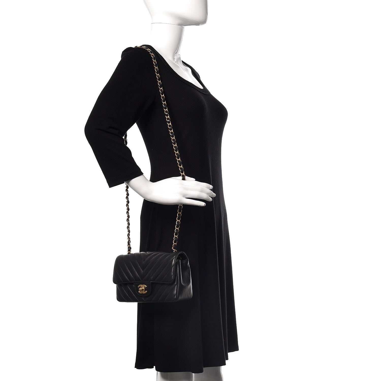 Chanel Lambskin Chevron Quilted Mini Rectangular Flap Black 2 of 10