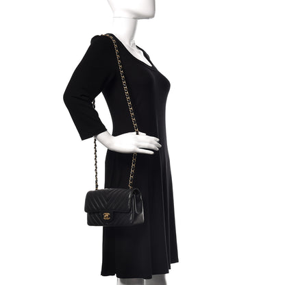 Chanel Lambskin Chevron Quilted Mini Rectangular Flap Black 2 of 10