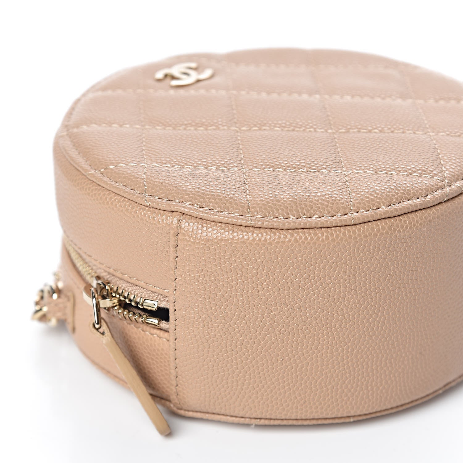 Chanel Caviar Quilted Round Clutch With Chain Beige 8 of 10