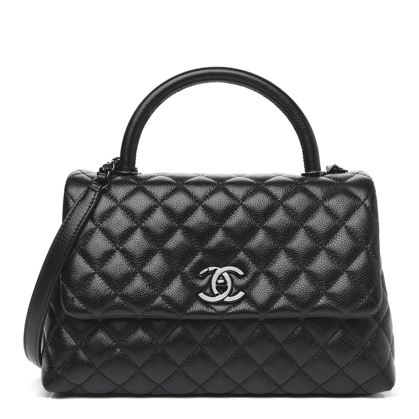 Caviar Quilted Small Coco Handle Flap So Black