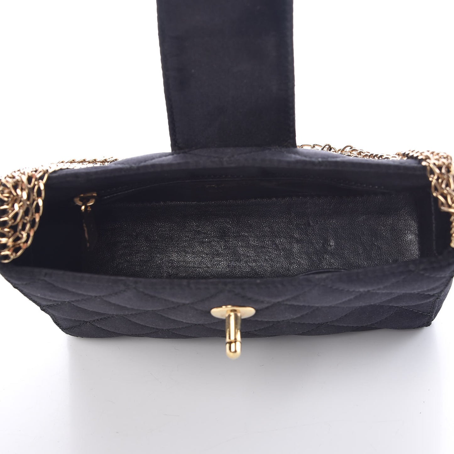 Satin Quilted Mini Flap Black