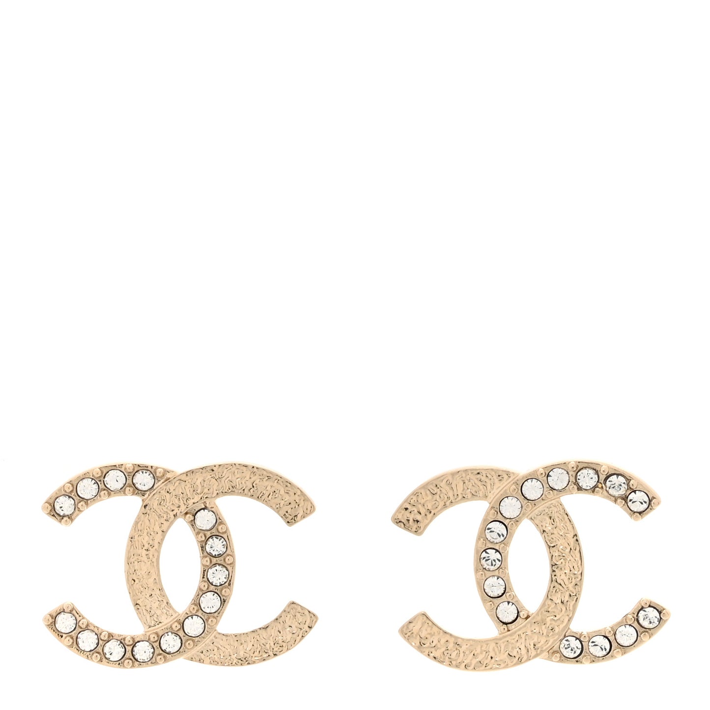 Textured Metal Crystal CC Earrings Gold