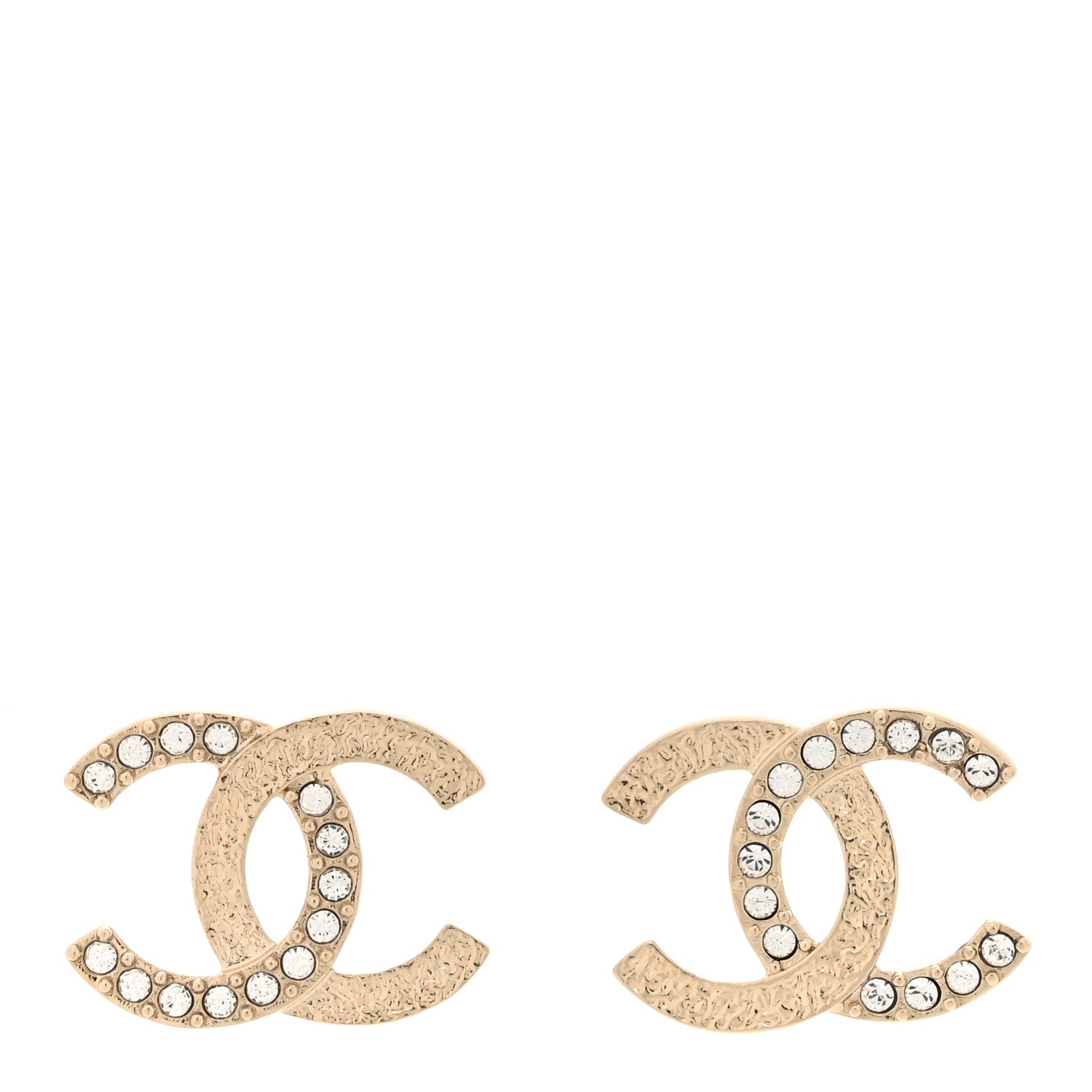Chanel Textured Metal Crystal CC Earrings Gold 1 of 6