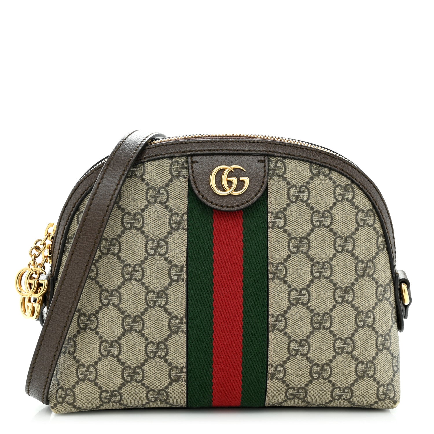 Gucci GG Supreme Monogram Textured Dollar Calfskin Web Small Ophidia Dome Shoulder Bag Beige Ebony New Acero 1 of 15
