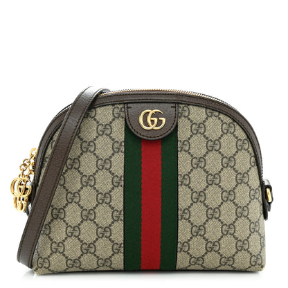 Gucci GG Supreme Monogram Textured Dollar Calfskin Web Small Ophidia Dome Shoulder Bag Beige Ebony New Acero 1 of 15