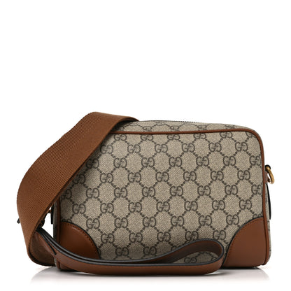 Gucci GG Supreme Monogram Textured Calfskin Emblem Small Crossbody Beige Dark Brown 1 of 10