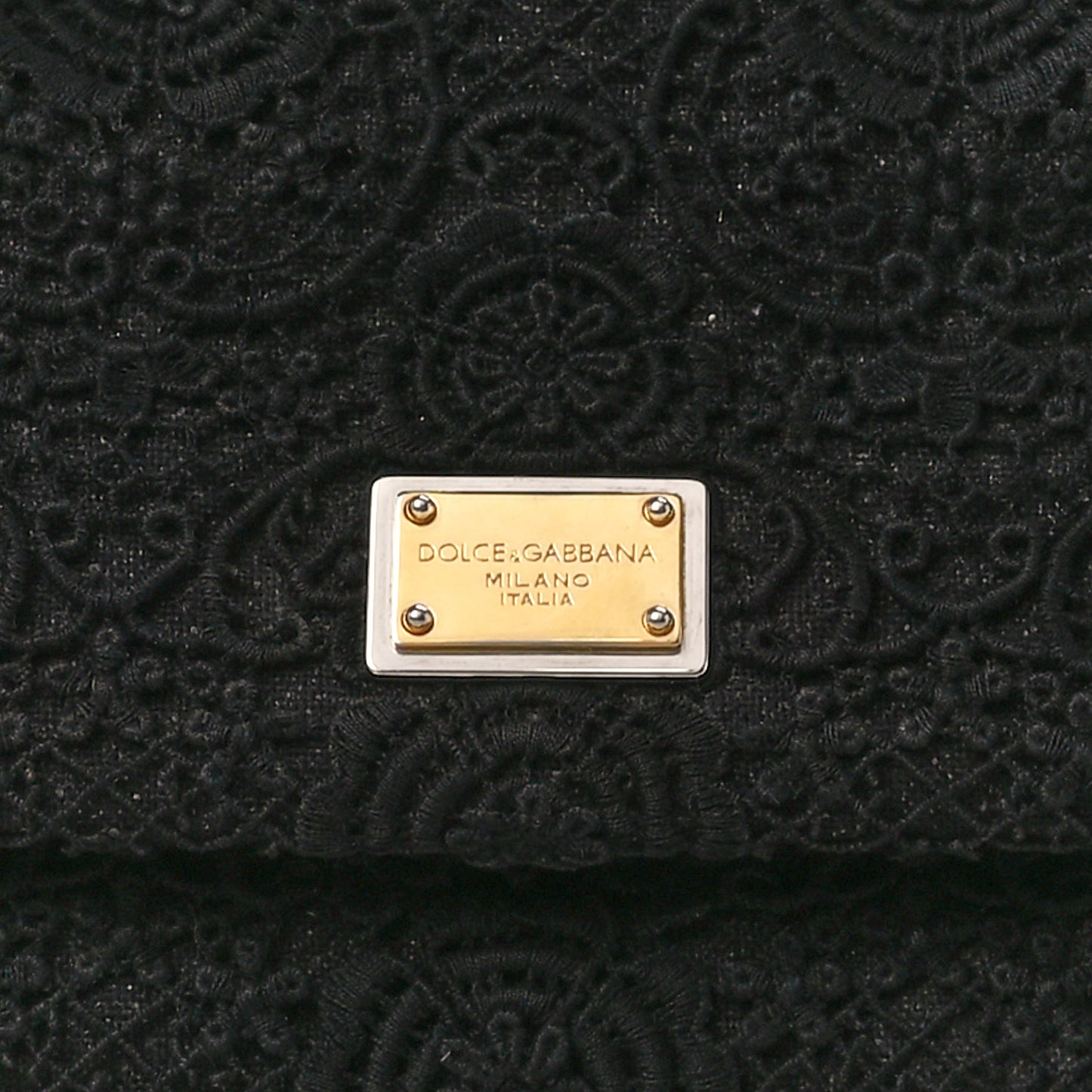 DOLCE & GABBANA Calfskin Lace Miss Sicily Satchel Black