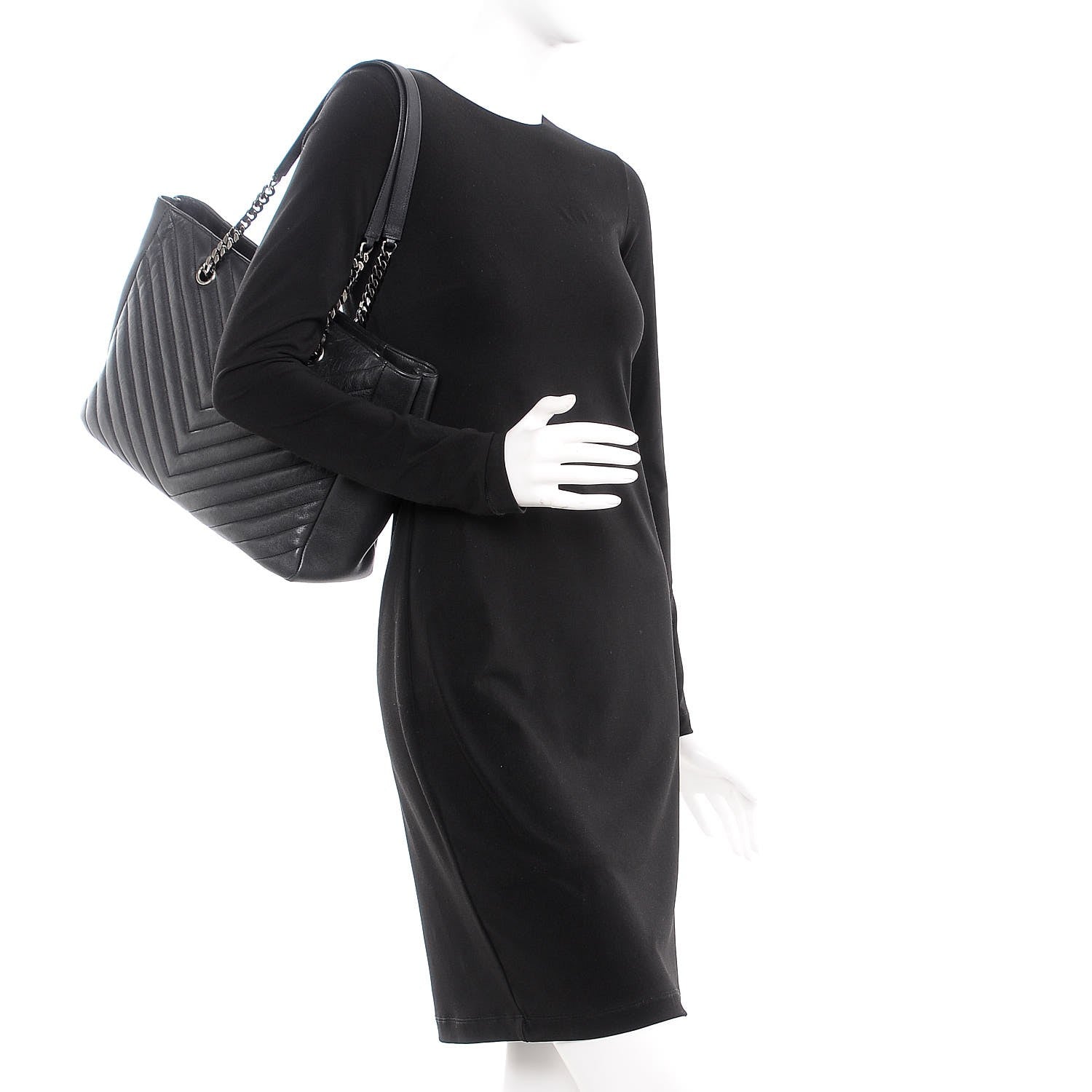 Saint Laurent Sheepskin Matelasse Chevron Large Monogram Shopping Bag Black 2 of 11