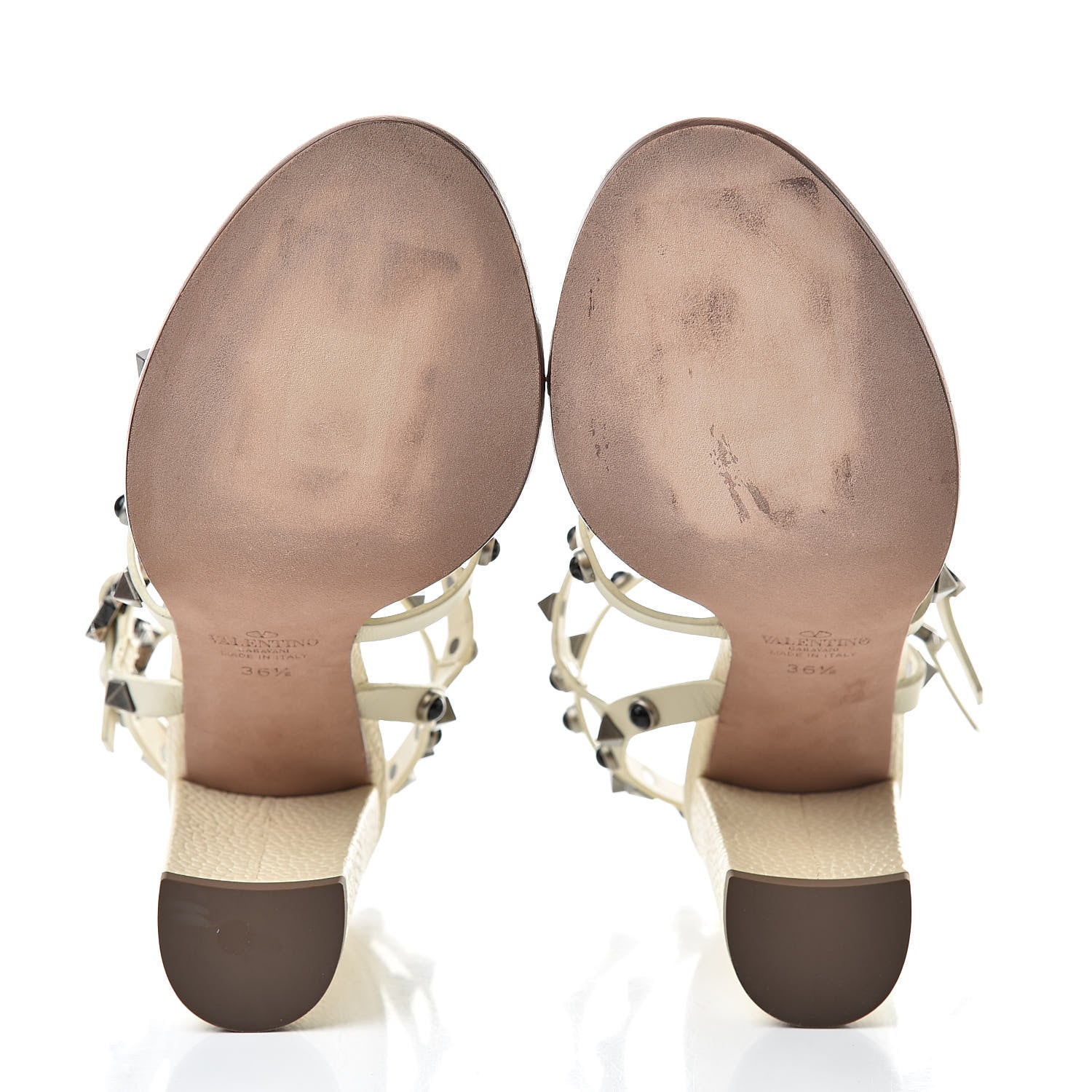 Valentino Garavani Pebbled Calfskin Rockstud 90mm City Sandals 36.5 Ivory 5 of 10