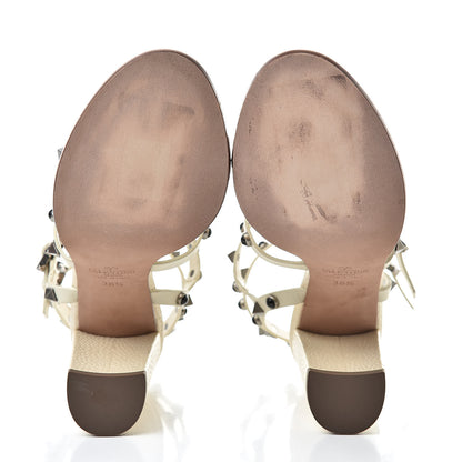 Valentino Garavani Pebbled Calfskin Rockstud 90mm City Sandals 36.5 Ivory 5 of 10
