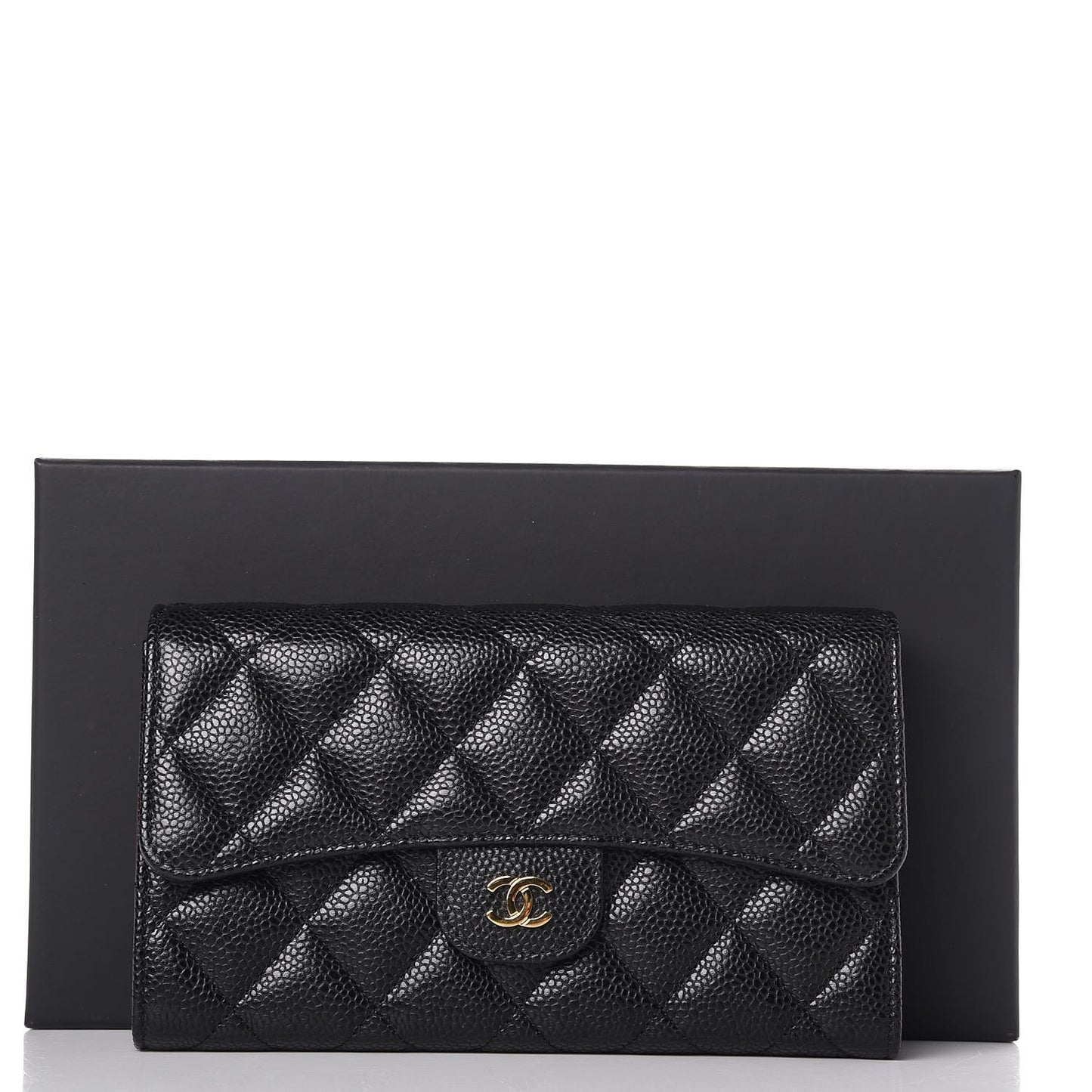 Caviar Quilted Large Flap Wallet Black