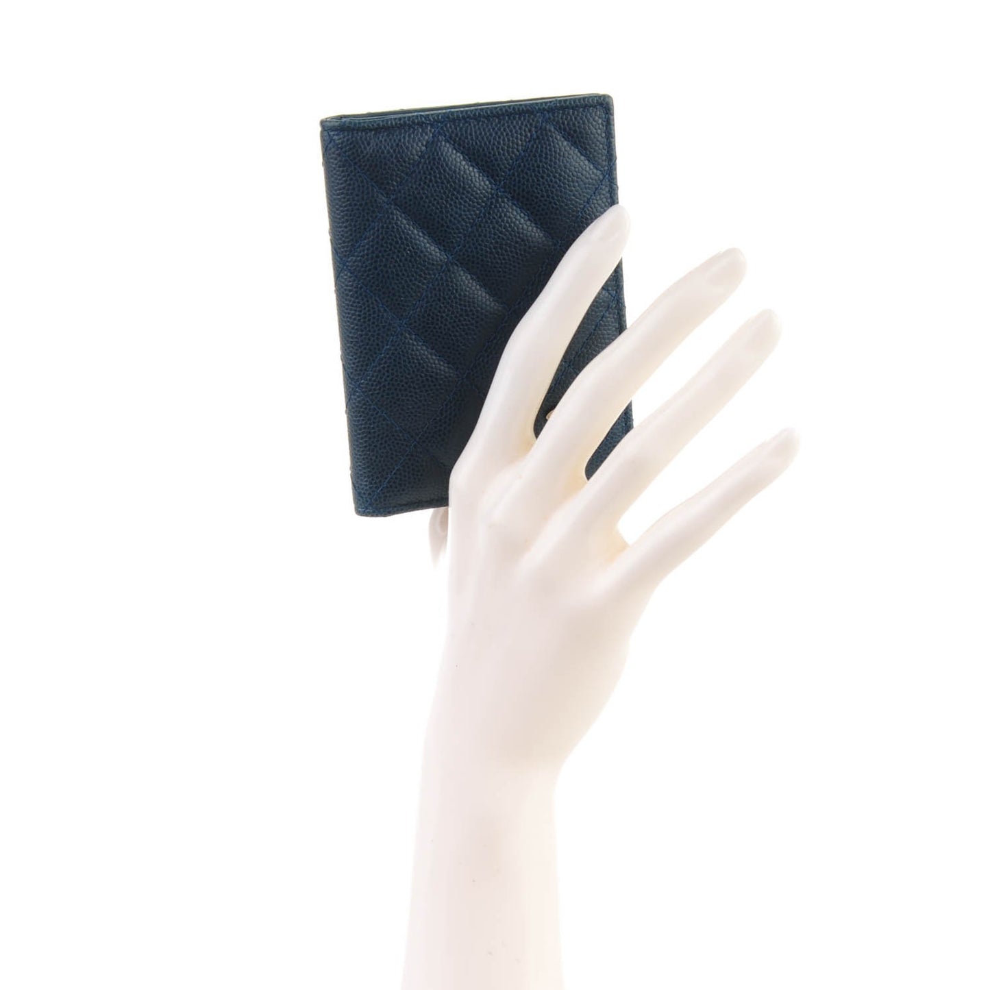 Caviar Quilted Card Holder Wallet Blue