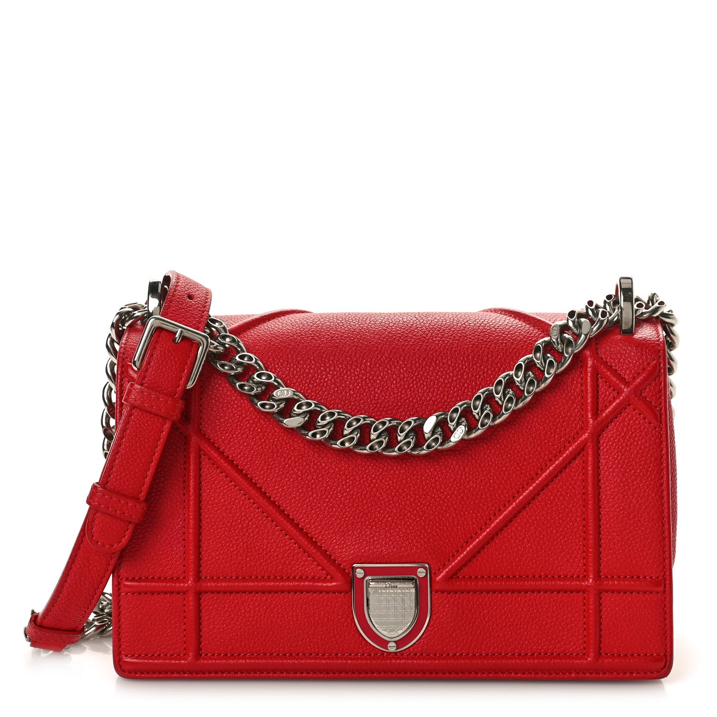 Grained Calfskin Small Diorama Flap Bag Red