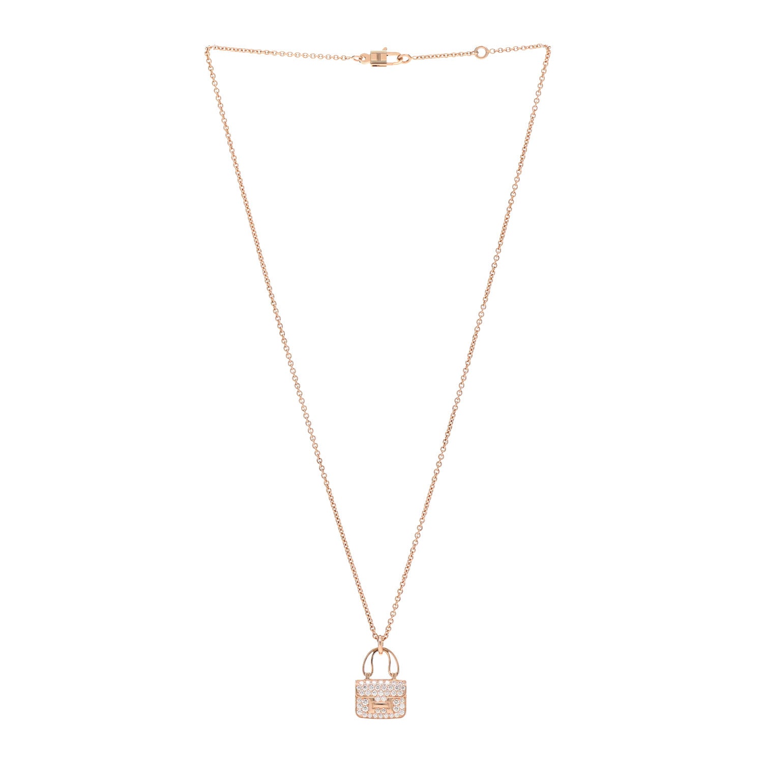 Hermes 18K Rose Gold Diamond Constance Amulettes Pendant Necklace 3 of 6