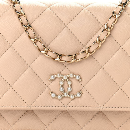 Chanel Caviar Quilted Coco Candy Wallet On Chain WOC Beige 9 of 12