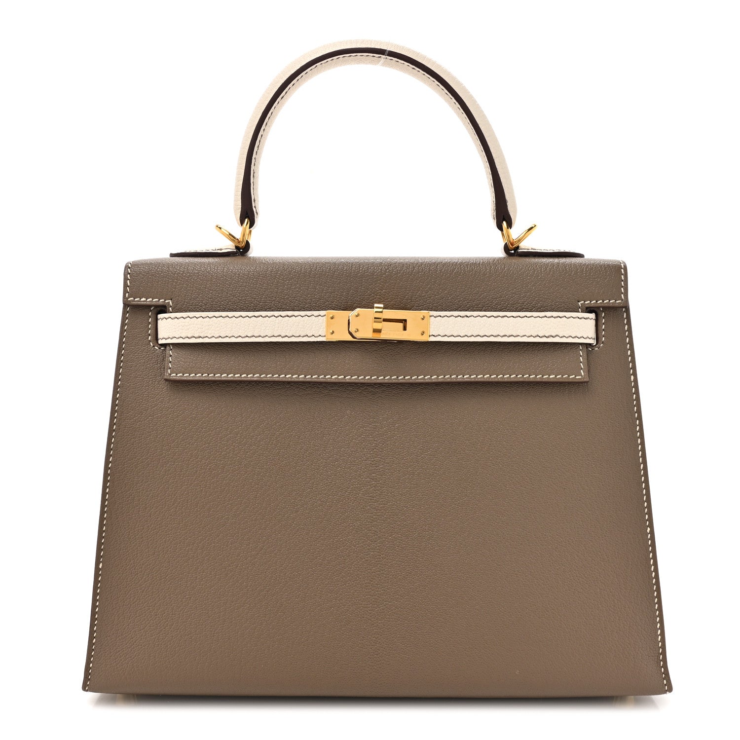 Hermes Chevre Mysore Horseshoe Kelly Sellier 25 Gris Asphalte Craie 1 of 12