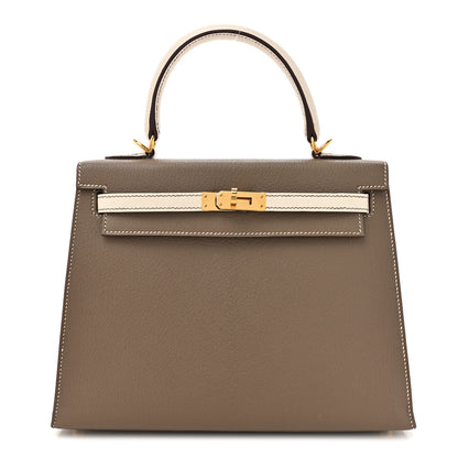 Hermes Chevre Mysore Horseshoe Kelly Sellier 25 Gris Asphalte Craie 1 of 12