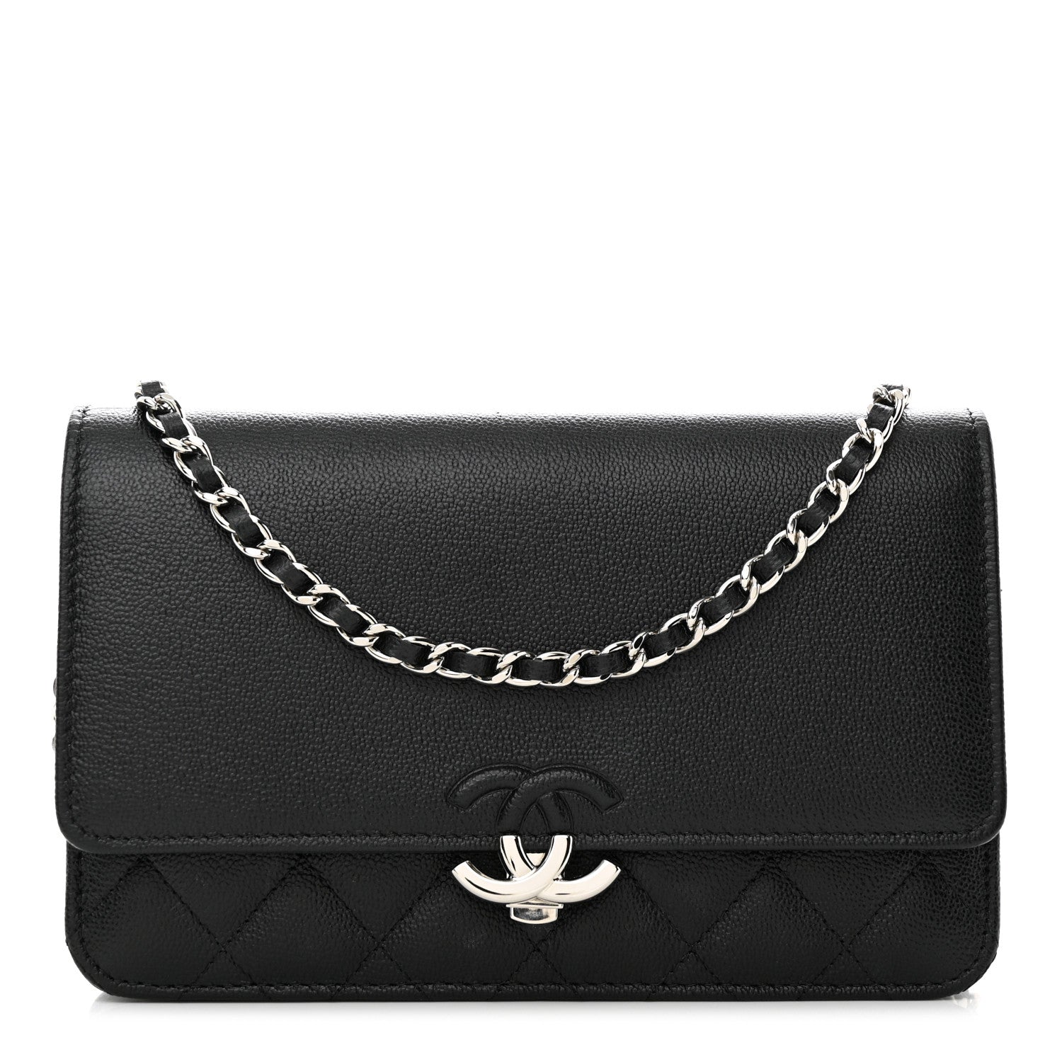 Chanel Grained Calfskin Quilted CC Box Wallet On Chain WOC Black 1 of 12