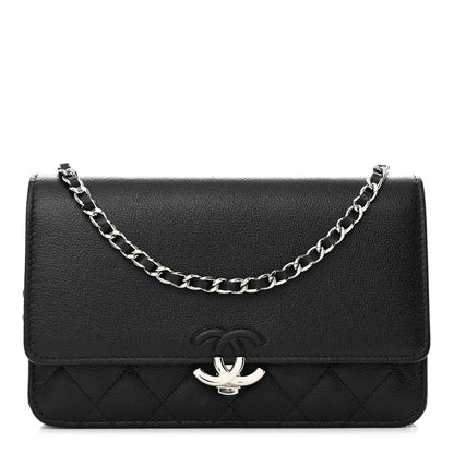 Chanel Grained Calfskin Quilted CC Box Wallet On Chain WOC Black 1 of 12