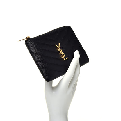Saint Laurent Grain de Poudre Matelasse Monogram Key Pouch Black 2 of 7