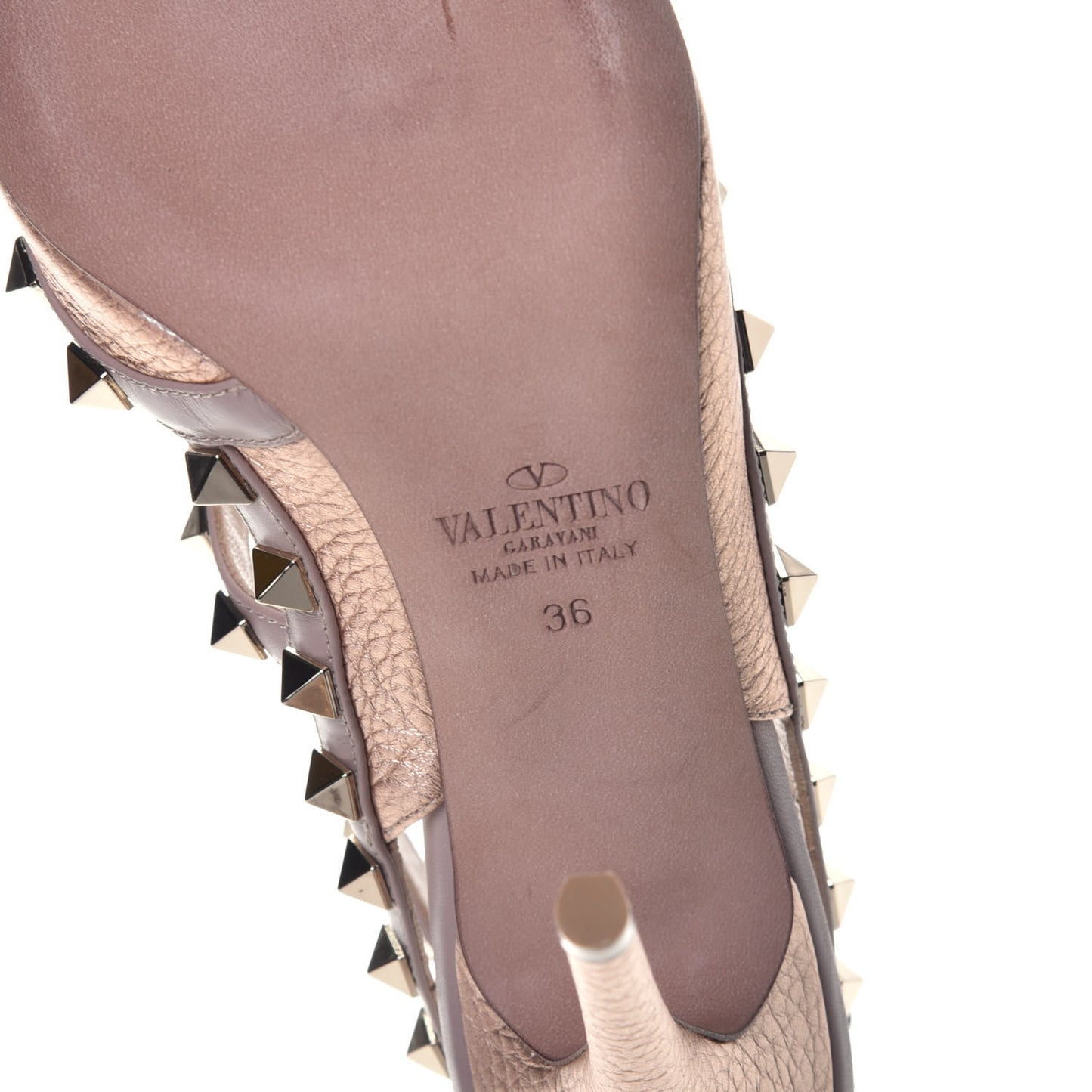 Metallic Pebbled Calfskin Rockstud Ankle Strap 100mm Pumps 36 Rame Poudre