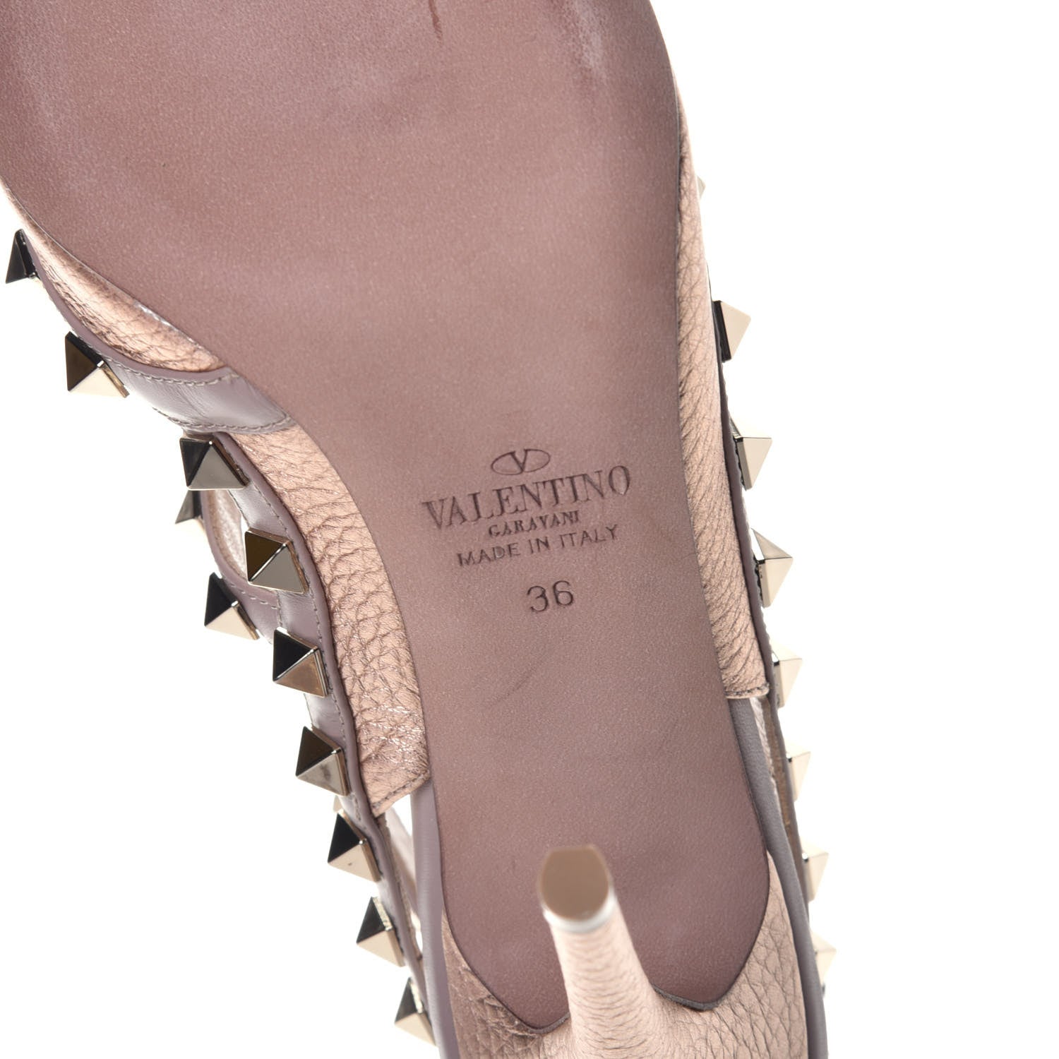 Valentino Garavani Metallic Pebbled Calfskin Rockstud Ankle Strap 100mm Pumps 36 Rame Poudre 6 of 11