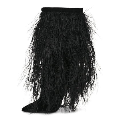 Saint Laurent Velluto Master Ostrich Yeti 110 Short Boots 37 Black 1 of 8