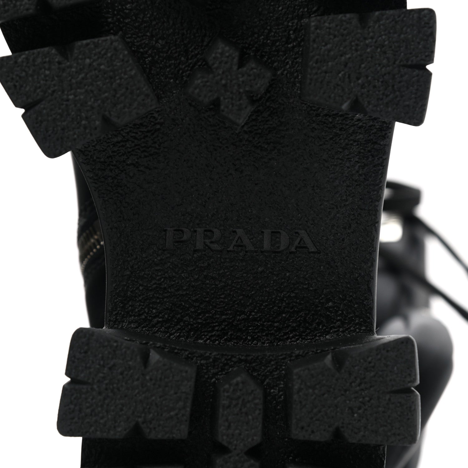 Prada Vitello Lux Nylon Metal Triangle Logo Monolith Pouch Pocket 55mm Tall Combat Boots 36.5 Black 6 of 7