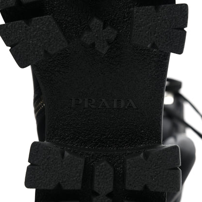 Prada Vitello Lux Nylon Metal Triangle Logo Monolith Pouch Pocket 55mm Tall Combat Boots 36.5 Black 6 of 7