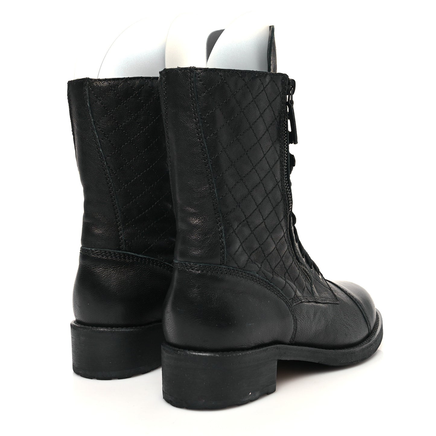 Sheepskin Quilted CC Tall Lace Up Combat Boots 41 Black