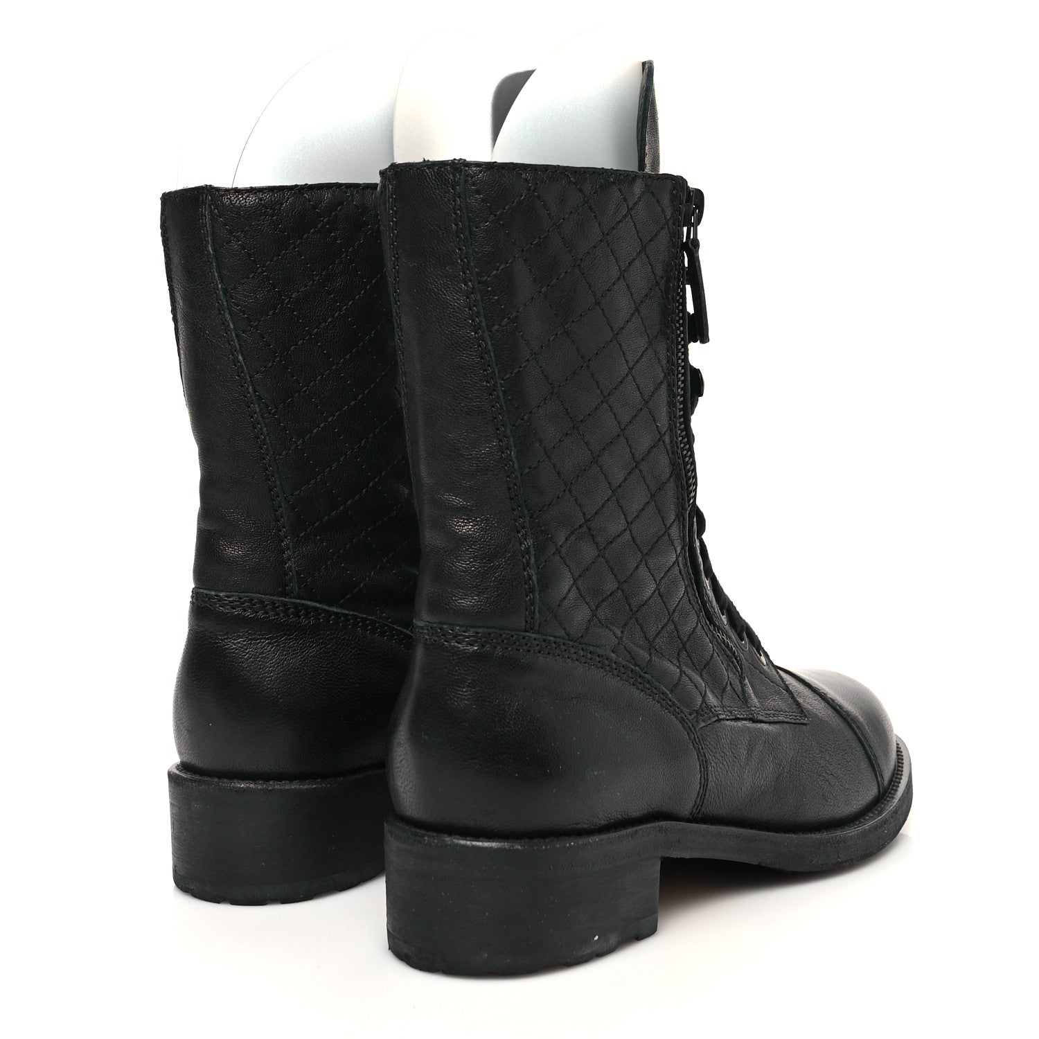 Chanel Sheepskin Quilted CC Tall Lace Up Combat Boots 41 Black 4 of 7