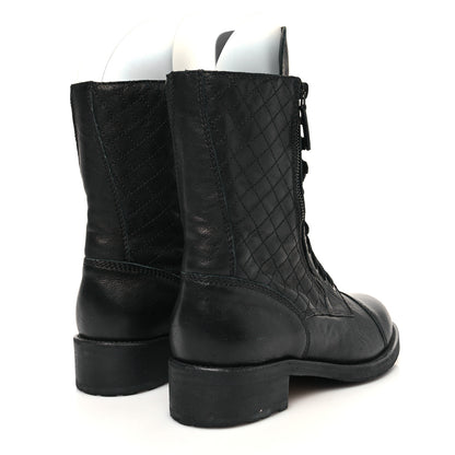 Chanel Sheepskin Quilted CC Tall Lace Up Combat Boots 41 Black 4 of 7