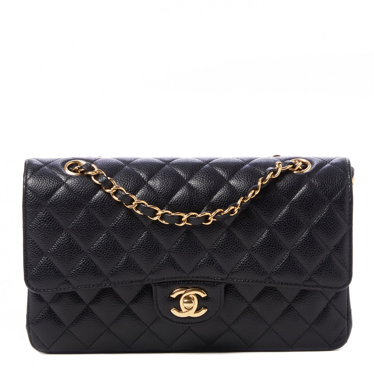 Caviar Quilted Medium Double Flap Black