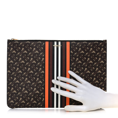 Burberry E-Canvas Monogram Stripe Zip Pouch Brown Orange 2 of 9