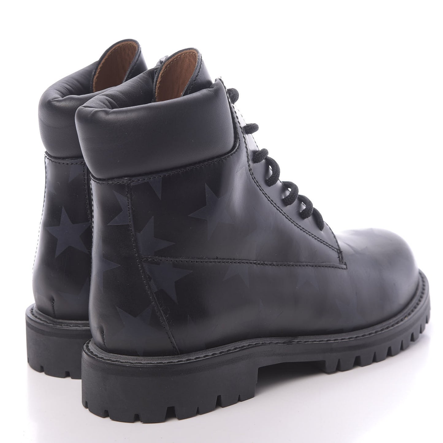 Calfskin Hologram Star Print Combat Boots 37.5 Black Marine