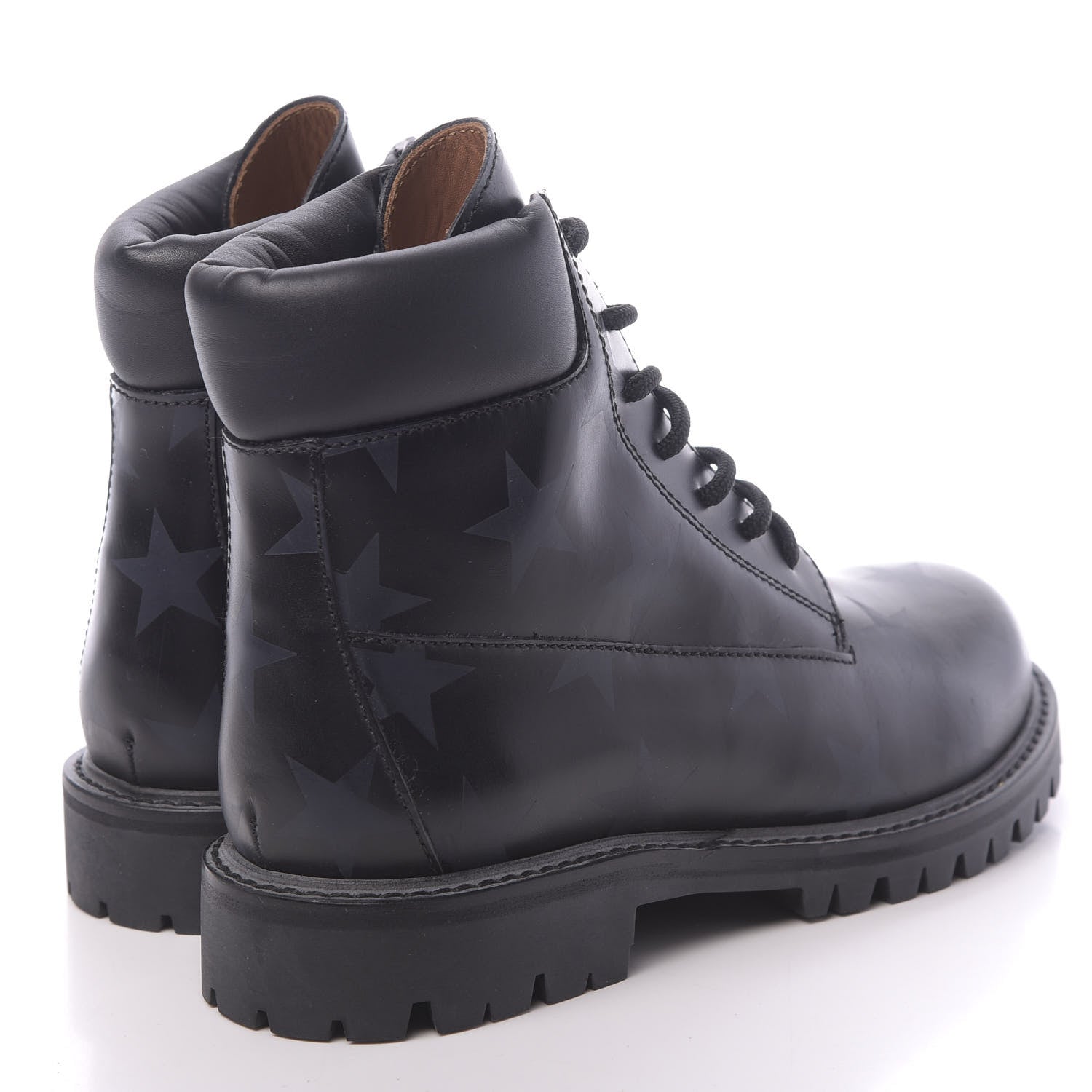 Valentino Garavani Calfskin Hologram Star Print Combat Boots 37.5 Black Marine 4 of 8