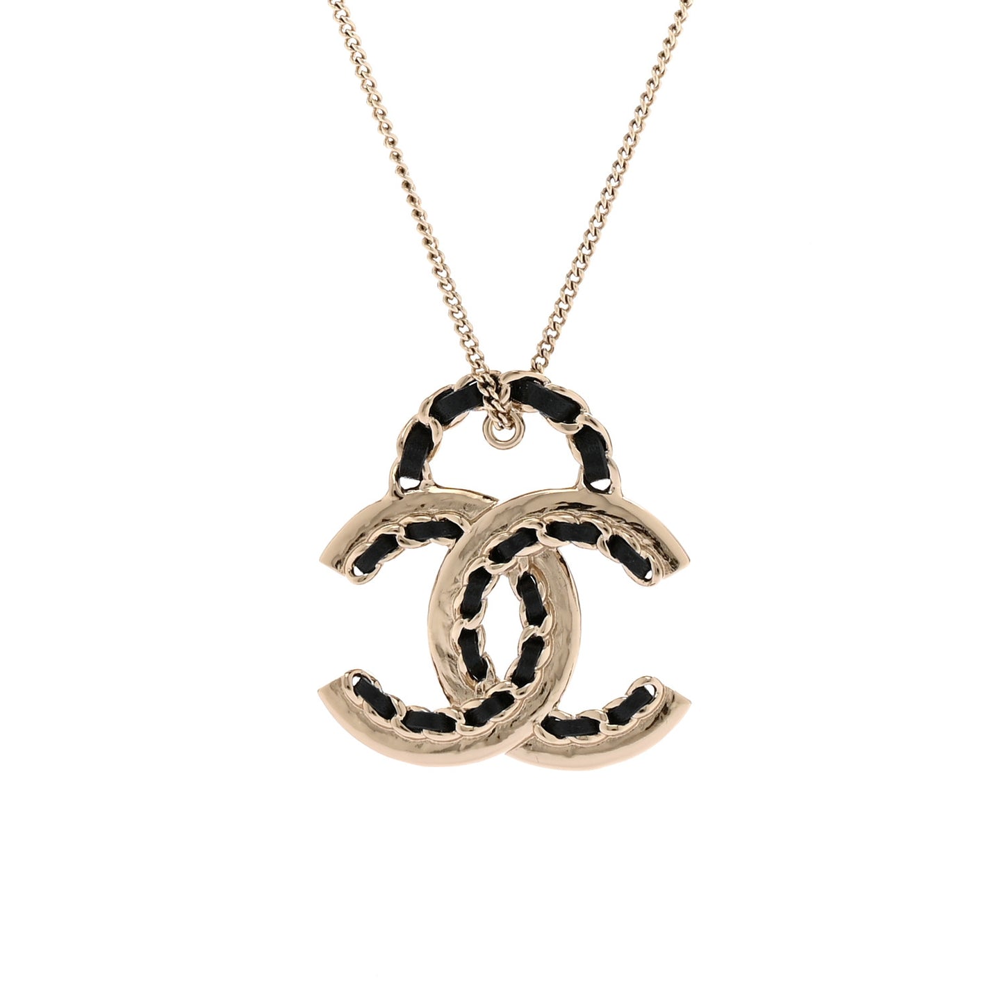 Lambskin CC Chain Necklace Gold Black