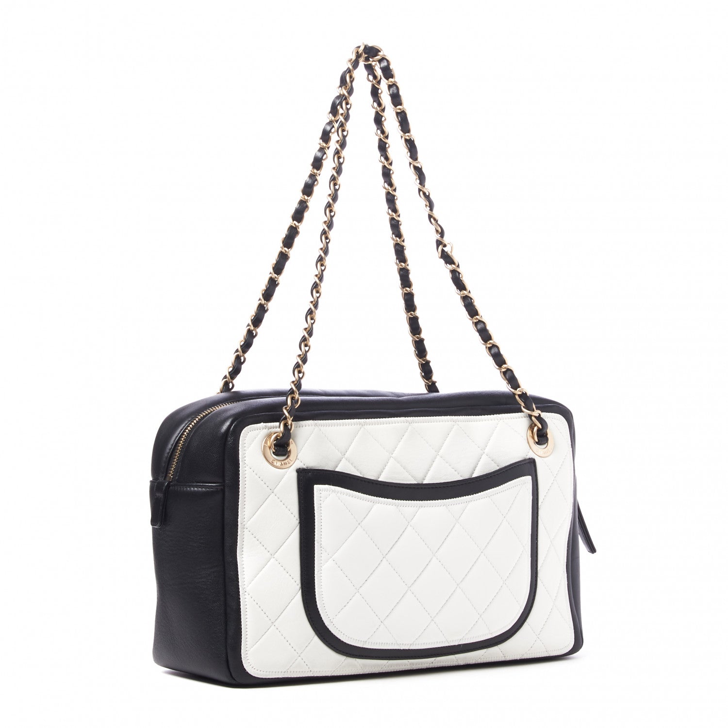 Chanel Lambskin Quilted Graphic Camera Case White Black 2 of 9